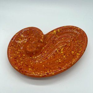 Vintage MCM Ceramic California Pottery Ashtray Psychedelic Orange Speckled